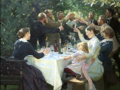 Konstnärsfest på Skagen - Peder Severin Krøyer (1888). Public domain image from: https://en.wikipedia.org/wiki/File:Hipp_hipp_hurra!_Konstn%C3%A4rsfest_p%C3%A5_Skagen_-_Peder_Severin_Kr%C3%B8yer.jpg