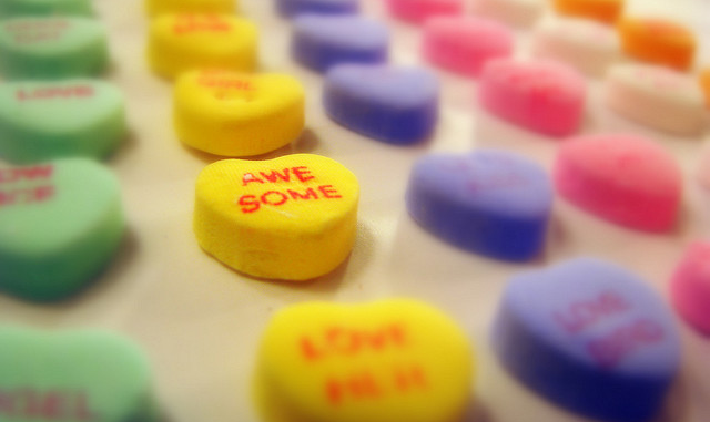 "Candy Hearts: Awesome", by Brent Moore. CC-BY-NC image, source: https://www.flickr.com/photos/brent_nashville/3266508742